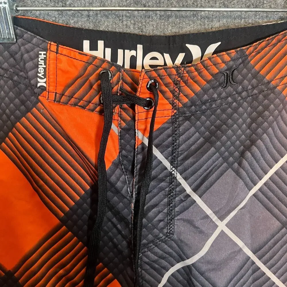Hurley Swim Trunks Mens 32 Orange Black Beach Board Shorts Relax Pocket Y2K Logo